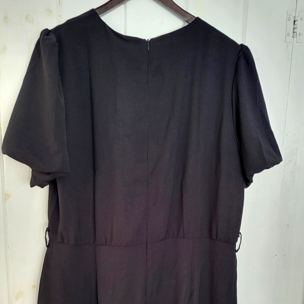 Pretty garden Puff Sleeve Wide Leg Belted Black Jumpsuit Size XL - Picture 5 of 15